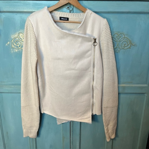 Blue B Cream Suede Front/Knit Back Jacket Side Zipper Fur Lining LS Size S/M - Picture 1 of 10